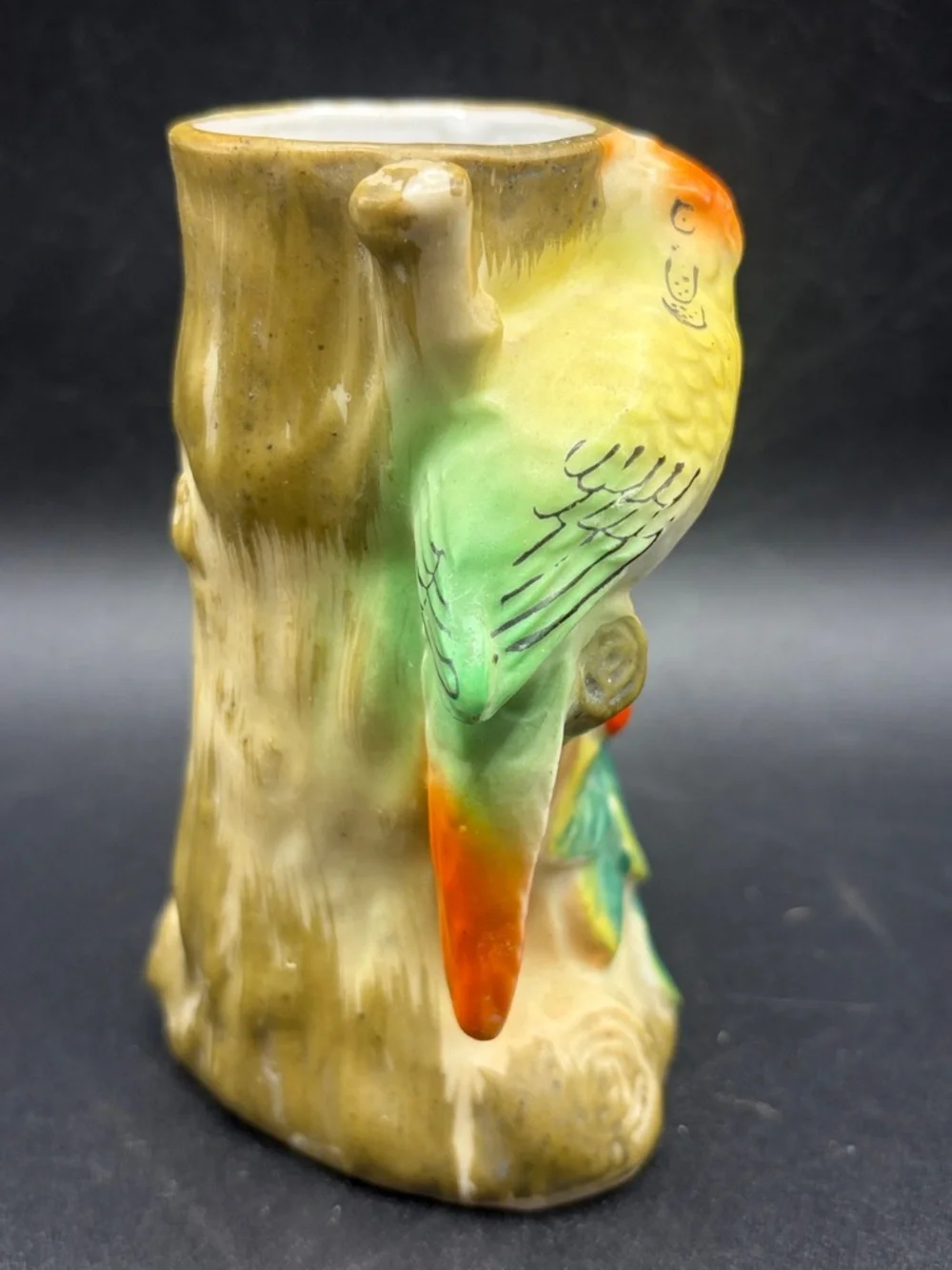 Vintage Hand Painted Bird Parakeet Parrot Ceramic Bud Vase Vessel Made in Japan